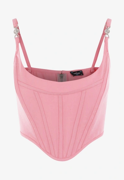 Versace All-over Logo Jacquard Corset Top In Pink