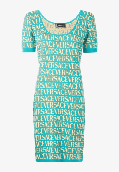 VERSACE ALL-OVER LOGO JACQUARD KNIT DRESS