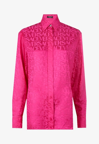 Versace Fuchsia Shirt With All-over Print In Pink
