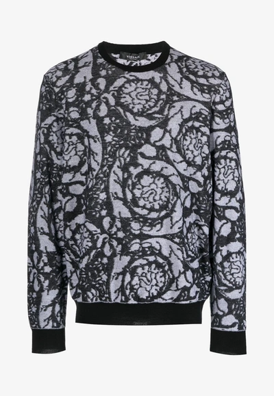 Versace Baroque Motif Crewneck Knitted Sweater In Multicolor