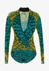 Versace Baroccodile-print Draped Bodysuit In Multicolor