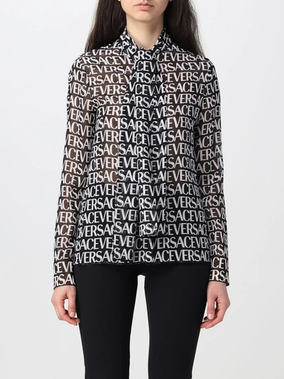 Versace Women Printed Crepe Shirt In Black