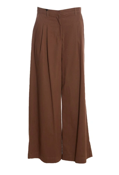Pinko Wide-leg Cotton Trousers In Brown