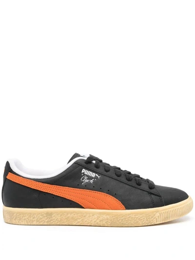 Puma Clyde Vintage Leather Sneakers In Black Rickie Orange