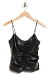 SEVEN SEVEN FAUX LEATHER RUCHED CROP CAMISOLE