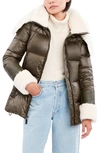 DAWN LEVY PUFFER JACKET WITH GENUINE SHEARLING TRIM