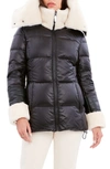 DAWN LEVY PUFFER JACKET WITH GENUINE SHEARLING TRIM