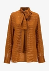 Versace Croc-effect Scarf-tie Blouse In Orange