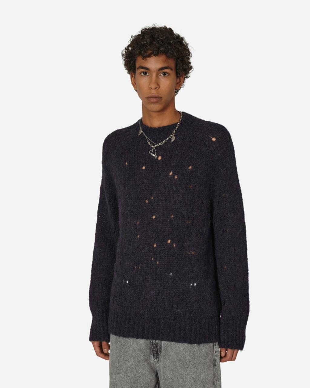 Our Legacy Fuzzy Mohpaca Needle Drop Raglan Sweater Navy In Blue