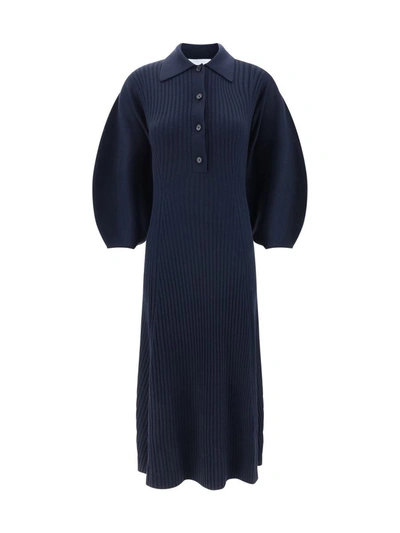 Chloé Dress In Ribbed Wool Blend In Navy