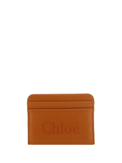 Chloé Sense  Wallet In Leather With Embroidered Logo In Brown