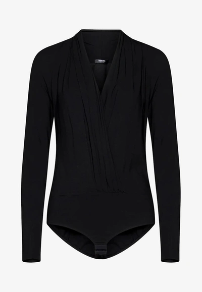 VERSACE DRAPED V-NECK STRETCH BODYSUIT