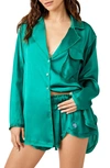 Free People Like Honey Long-sleeve Satin Pajama Shirt In Meadow