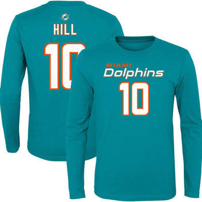 Outerstuff Kids' Big Boys Tyreek Hill Aqua Miami Dolphins Mainliner Player Name And Number Long Sleeve T-shirt