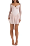 House Of Cb Vivi Underwire Long Sleeve Corset Minidress In Soft Peach
