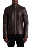 Karl Lagerfeld Leather Moto Jacket In Brown