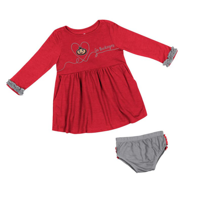 Colosseum Babies' Girls Infant  Scarlet Ohio State Buckeyes Miss Mullins Long Sleeve Dress And Bloomers Set
