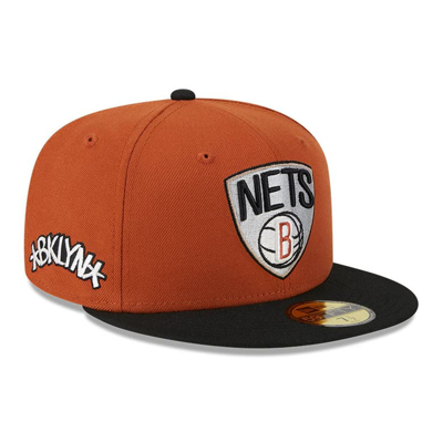 New Era Men's  Rust, Black Brooklyn Nets Two-tone 59fifty Fitted Hat In Rust,black