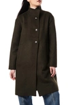 Bernardo Womens Wool Coat With Stand Collar In Olive