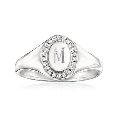 Rs Pure By Ross-simons Diamond Personalized Oval Signet Ring In Sterling Silver In White