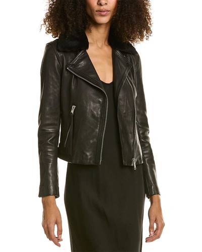Allsaints Womens Black Braided Leather Biker Jacket 2