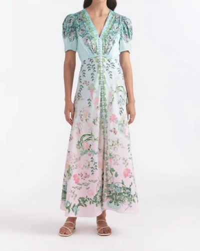 Saloni Lea Floral-print Silk-jacquard Midi Dress In Multi ModeSens