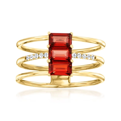 Ross-simons Garnet 3-band Ring With Diamond Accents In 14kt Yellow Gold In Red