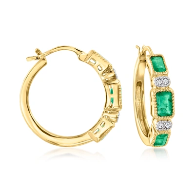 Ross-simons Emerald And . Diamond Hoop Earrings In 18kt Gold Over Sterling In Green