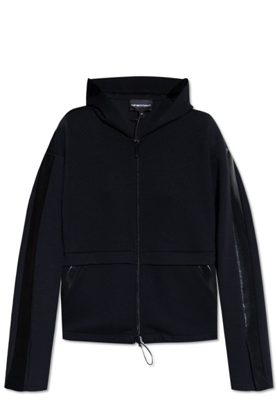 Emporio Armani Hoodie With Two Way Zip In Black