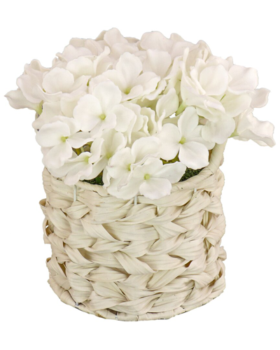 National Tree Company 10in White Hydrangea Bouquet In White Basket