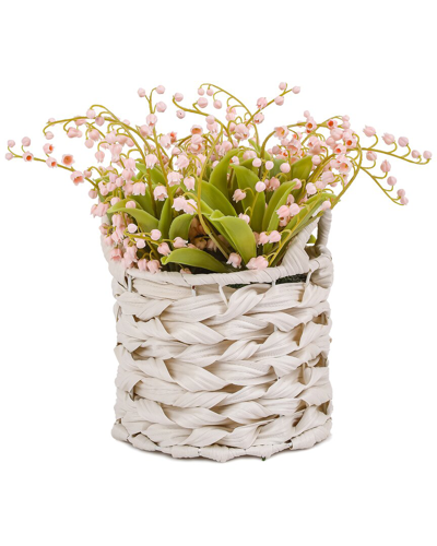 National Tree Company 11in Pink Lily-of-the-valley Flowers In White Basket