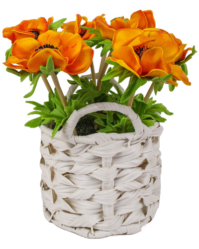 National Tree Company 10in Orange Anemone Flower Bouquet In White Basket