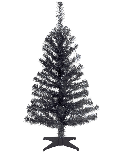 National Tree Company 3ft Black Tinsel Tree With Plastic Stand