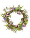 National Tree Company 22in Pink Eggs Flowers And Ferns Wreath In Purple