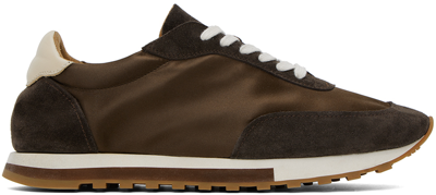 The Row Owen Suede-trim Satin Trainers In Brown/brown