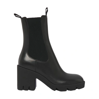 Burberry Leather Stride Ankle Boots 85 In Black