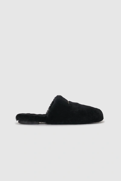 Anine Bing Link-detail Shearling Mules In Black