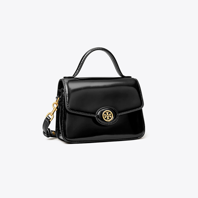 Tory Burch Small Robinson Spazzolato Top-handle Bag In Black