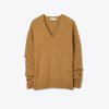 Tory Burch Wool V-neck Sweater In Warm Sand Mélange