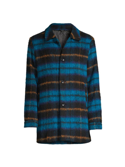 Good Man Brand Men's Plaid Single-breasted Coat In Blue Plaid