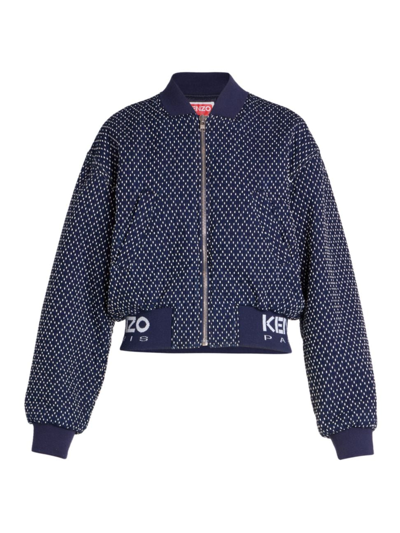 Kenzo Sashiko Stitch Embroidered Bomber Jacket In Rinse Blue Denim