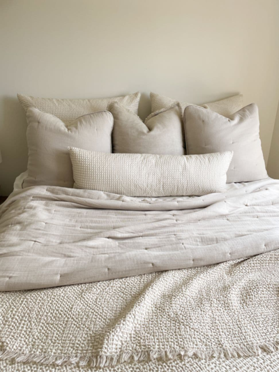 Anaya Euro Cotton Gauze Quilt & Pillow Set In Beige