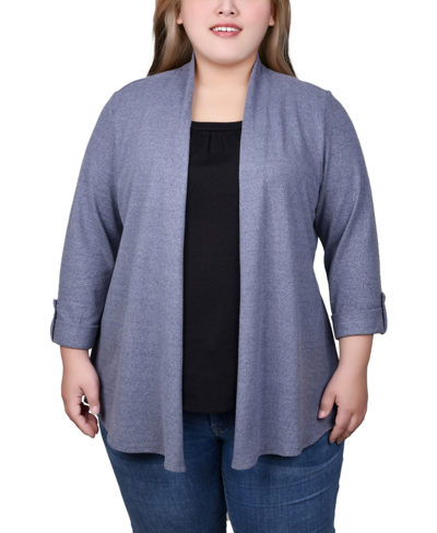 Ny Collection Plus Size 3/4 Sleeve Two In One Top In Crown Blue