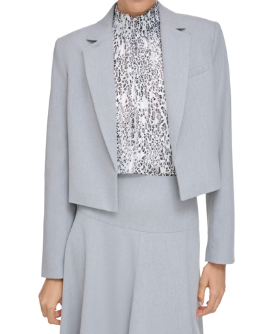 Calvin Klein Petite Cropped Open-front Jacket In Tin Heather