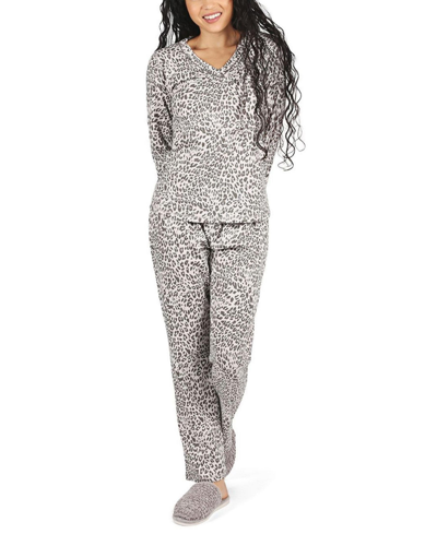 Memoi Women's Leopard Print Cotton Blend 2 Piece Set In Gray