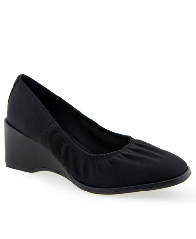 Aerosoles Airlie Dress-pump-wedge In Black Stretch - Gabardine Material