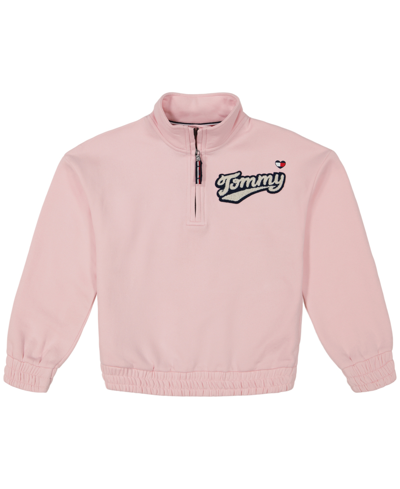 Tommy Hilfiger Kids' Big Girls Quarter Zip Fleece Sweatshirt In Rose Shadow
