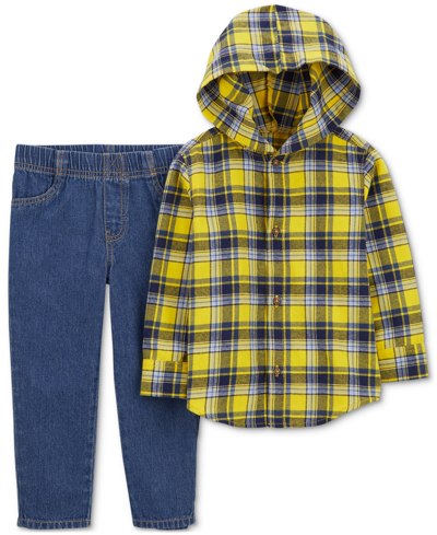 Carter's Babies' Toddler Boys Cotton Plaid Button-front Shirt And Twill Denim Pants, 2 Piece Set In Multi