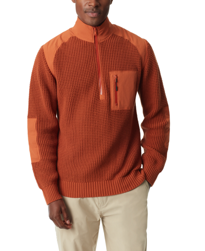 Bass Outdoor Men's Quarter-zip Long Sleeve Pullover Patch Sweater In Burnt Orange