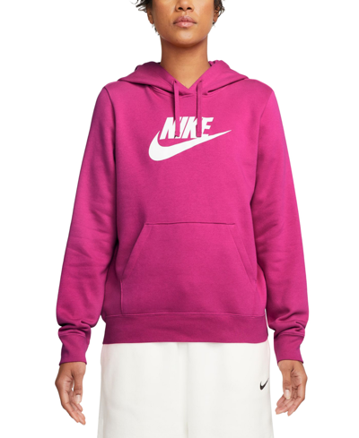 Nike Women's Sportswear Club Fleece Logo Pullover Hoodie In Fireberry,white